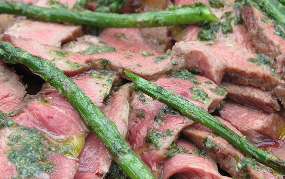 How To Grill A Flat Iron Steak And Asparagus With Salsa Verde On A Weber Smokey Joe BBQ
