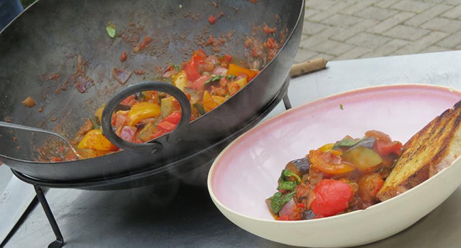 Easy Mediterranean Vegetable Stew cooked on the Kadai Indian Fire Bowl