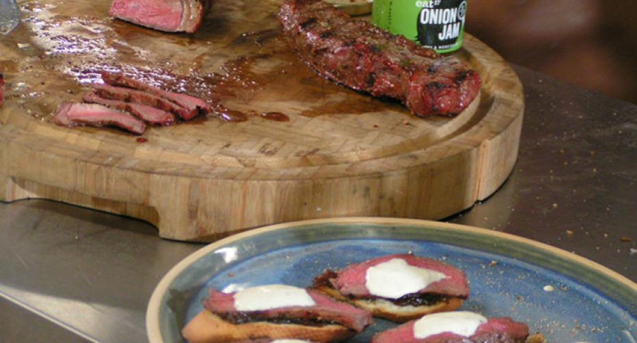 How To Cook Steak Crostini With Onion Jam And Horseradish Cream On The Traeger Pro 22 Wood Pellet Grill