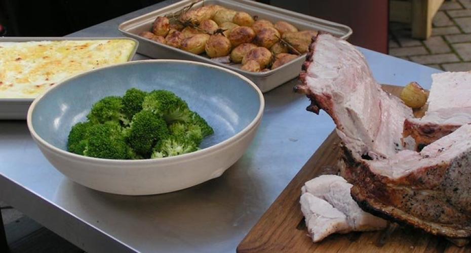 How To Cook Sunday Lunch (Roast Loin Of Pork With Roast Vegetables And Cauliflower Cheese) In The Alfa Wood Fired Oven.